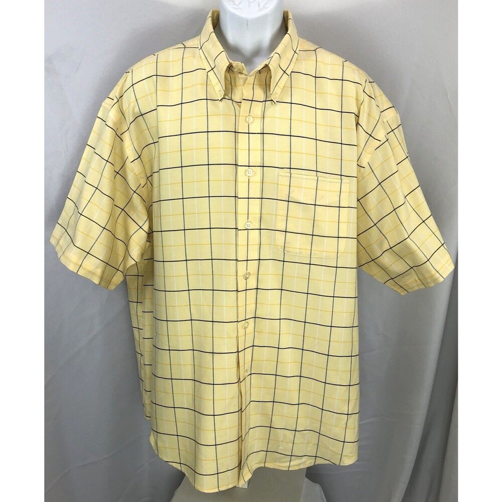 Van Heusen Button Up Oxford Shirt XXL Yellow Plaid ShortSleeve Hip Hop Career